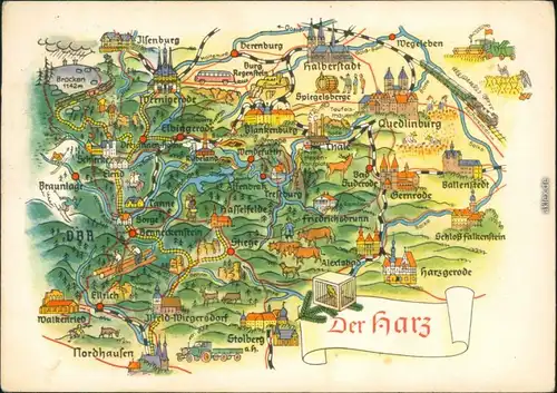 Ansichtskarte Deutschland Harz (Mittelgebirge) - Landkarte 1963