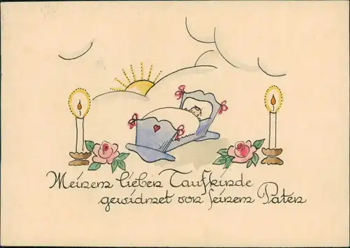 Ansichtskarte  Künstlerkarte - Taufe , Taufkind 1928 