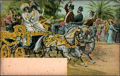 Ansichtskarte  Geschmückter Pferdewagen - Künstlerkarte 1911 