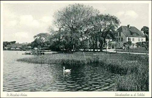 Sundsacker a.d. Schlei-Winnemark Seepartie, Steg, St. Nicolai-Heim 1940 