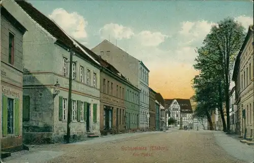 Ansichtskarte Schweinitz (Elster)-Jessen Straße und Markt 1912 