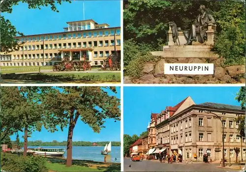 Neuruppin Mehrbildkarte Straße See Denkmal g1980
