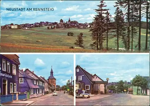 Ansichtskarte Neustadt am Rennsteig Panorama-Ansichte, Kirche, Straßen g1970