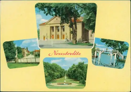 Ansichtskarte Neustrelitz Ortsmotiv, Holzbrücke, Park, Straße c1964