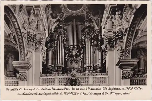 Ansichtskarte Passau Orgel im Passauer Dom 1930