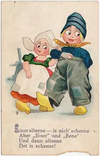  Einer alleene is nich' scheene - Scherzkarte - Holland Liebespaar Sprüche 1926 