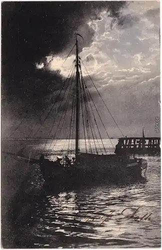 Ansichtskarte  Segelboot - Abenddämmerung 1905 