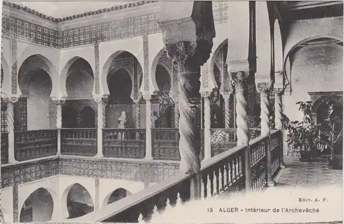 Postcard Algier دزاير Interieur de l´Archeveche 1922