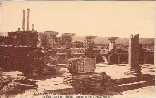 Postcard Timgad Timgad Ruinen - Shops of the Sertius Market 1922