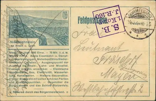 Ansichtskarte Niederlahnstein-Lahnstein Stadt - Feldpostkarte 1917