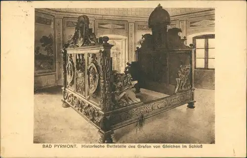 Ansichtskarte Bad Pyrmont Historische Bettstelle - Schloss 1930