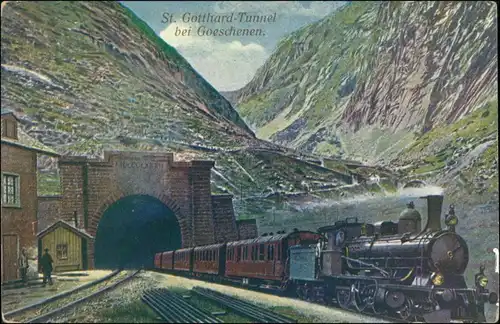 Ansichtskarte Göschenen Gotthardtunnel - Dampflokomotive 1911