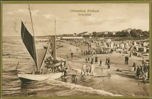 Ansichtskarte Ahlbeck (Usedom) Strandbild - Goldrand 1926