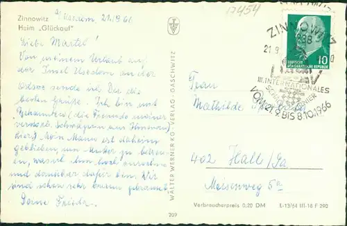 Ansichtskarte Zinnowitz Heim Glückauf 1964