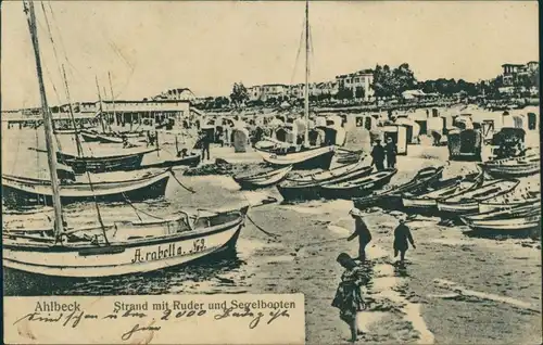 Ansichtskarte Ahlbeck (Usedom) Promenade, Ruder- und Rettungsboote 1910