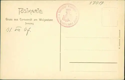 Ansichtskarte Korswandt Anlegestelle - Wolgastsee 1907