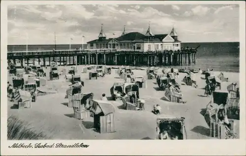 Ansichtskarte Ahlbeck (Usedom) Seebrücke - Strandkörbe 1953