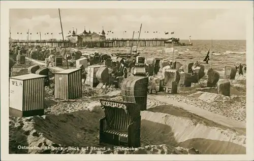 Ansichtskarte Ahlbeck (Usedom) Seebrücke - Strandleben 1934