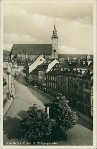 Ansichtskarte Schneeberg (Erzgebirge) Straßenpartie zur Kirche 1934