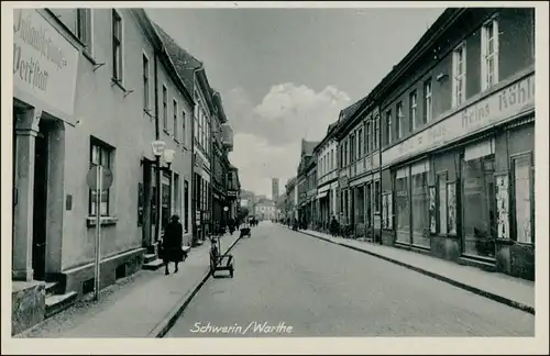 Postcard Schwerin an der Warthe Skwierzyna Geschäfte - Straße 1932