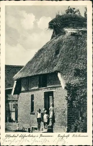 Postcard Fischerkathen Pogorzelica Haus mir Störchen 1937