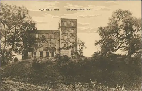 Postcard Plathe Płoty Blücherschlossruine 1917
