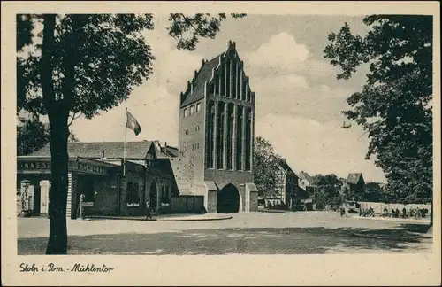 Postcard Stolp Słupsk Kiosk - Straßenpartie am Mühlentor 1932