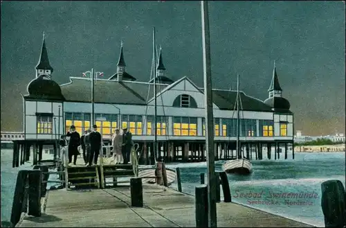 Postcard Swinemünde Świnoujście Seebrücke bei Nacht 1913