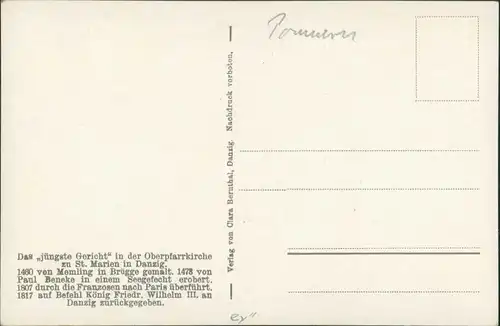 Postcard Danzig Gdańsk/Gduńsk Marienkirche das jüngste Gericht 1915
