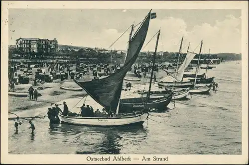 Ansichtskarte Ahlbeck (Usedom) Segelboote am Strand 1927