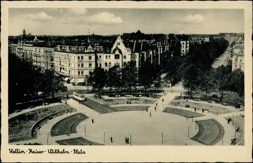 Ansichtskarte Stettin Szczecin Kaiser Wilhelmplatz mit Straßenbahn v2 1937 