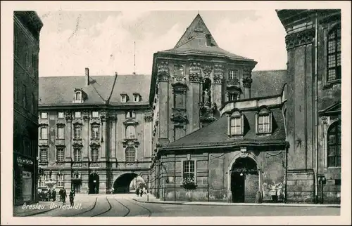 Postcard Breslau Wrocław Universität - Straßenpartie 1934