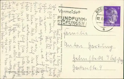 Postcard Breslau Wrocław Blücherplatz und Rathaus 1942