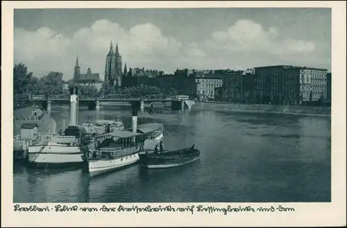 Postcard Breslau Wrocław Dampfer und Lessingbrücke 1930