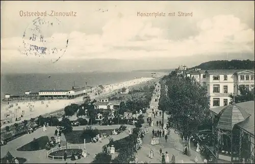 Ansichtskarte Zinnowitz Konzertplatz mit Strand 1912