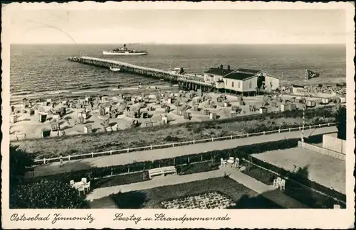 Ansichtskarte Zinnowitz Seesteg und Strandpromenade 1935
