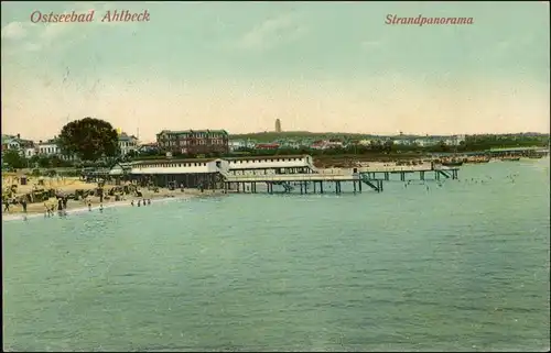 Ansichtskarte Ahlbeck (Usedom) Strand - Seebrücke 1912