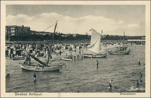 Ansichtskarte Ahlbeck (Usedom) Segelboote - Strand 1923