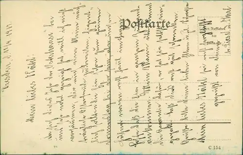 Ansichtskarte  Künstlerkarte - handgefertigt Birkenwäldchen und Stadt 1917