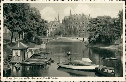 Postcard Breslau Wrocław Holteihöhe und Gondelhafen 1937