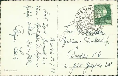 Postcard Breslau Wrocław Holteihöhe und Gondelhafen 1937