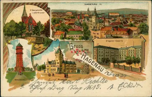 CPA Hagenau Haguenau Hàwenàu Litho AK: Kaserne, Wasserturm 1903