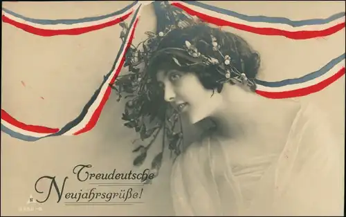 Ansichtskarte  Treudeutscher Neujahrsgruß Patriotika Frau 1914 