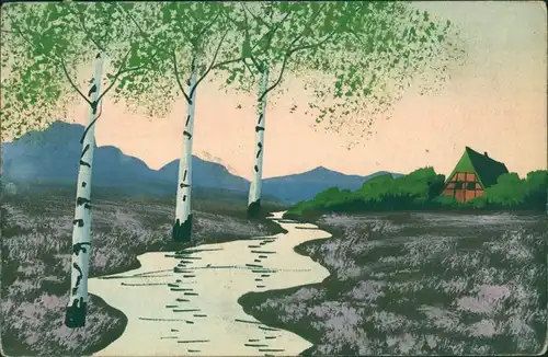 Ansichtskarte  Künstlerkarten - handgefertigt Birken am Bach 1906