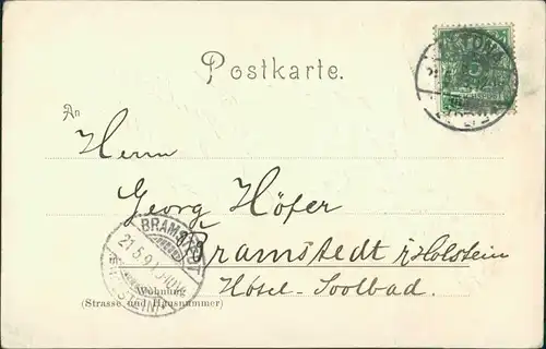  Glückwunsch: Pfingsten, Goldprägekarte Märzenbecher Schwalbe 1898 Prägekarte