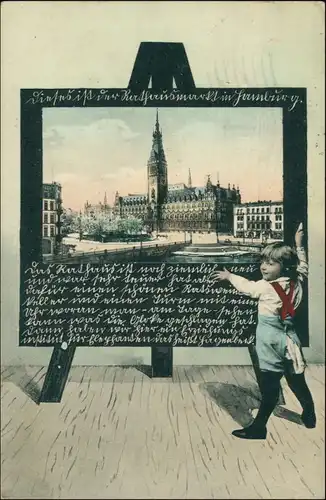 Ansichtskarte Hamburg Künstlerkarte kind vor Tafel - Rathaus 1906