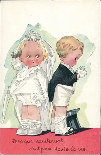 Ansichtskarte  Kinder Künstlerkarten Junge Mädchen als Brautpaar 1911