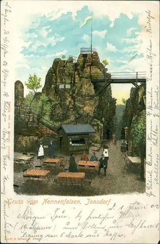 Ansichtskarte Jonsdorf Künstlerkarte: Restauration Nonnenfelsen 1902