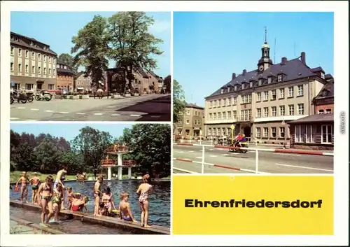 Ansichtskarte Ehrenfriedersdorf Markt, Freibad, Rathaus 1982