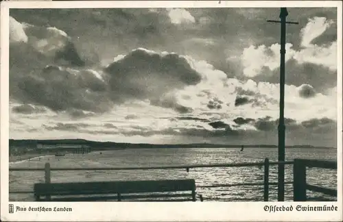 Postcard Swinemünde Świnoujście Blick auf Meer und Seebrücke 1937